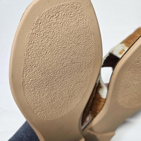 Seychelles Brown Tan Cow Calf Hair Sandals W 7.5 Slides NEW Boho Coastal Cowgirl - Picture 3 of 6